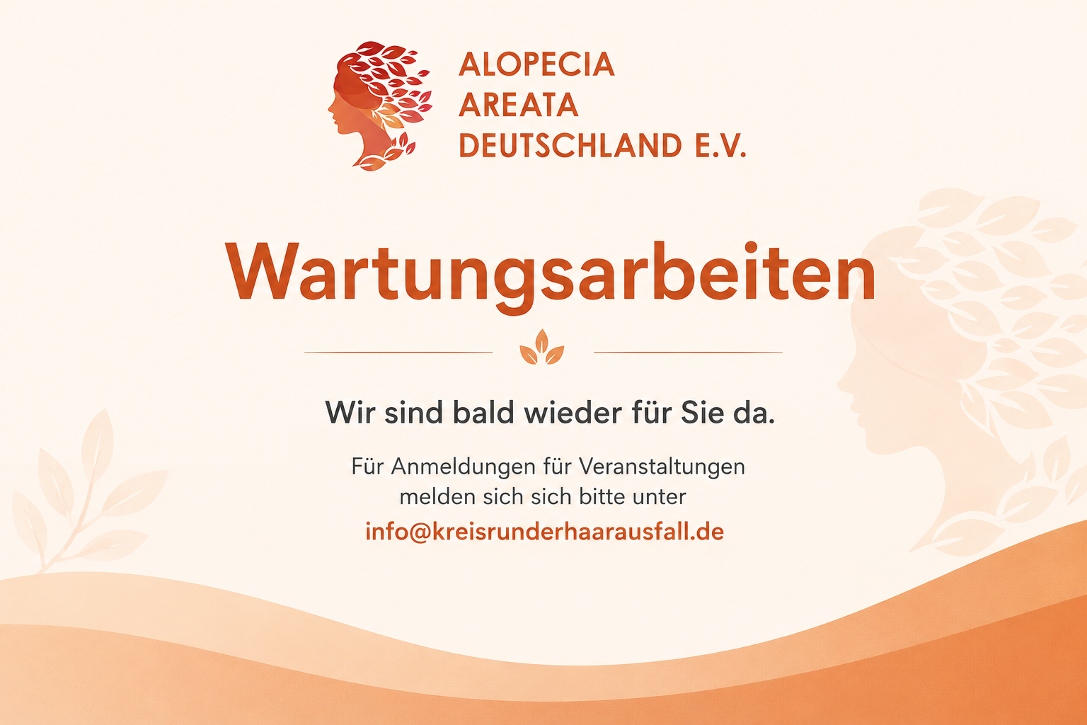 Alopecia Areata Deutschland e.V. – Wartungsarbeiten. Wir sind bald wieder für Sie da. Für Anmeldungen für Veranstaltungen melden Sie sich bitte unter info@kreisrunderhaarausfall.de